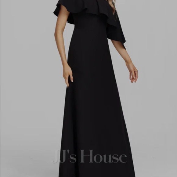 Black A-line Floor-Length Stretch Evening Dress With Beading Black Party Dresss - Picture 3 of 5